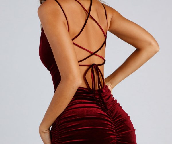 Raven Ruched Velvet Bodycon Mini Dress - Image 4