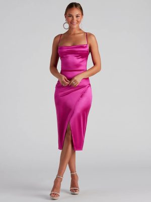 Lillyanne Formal Satin Asymmetrical Midi Dress