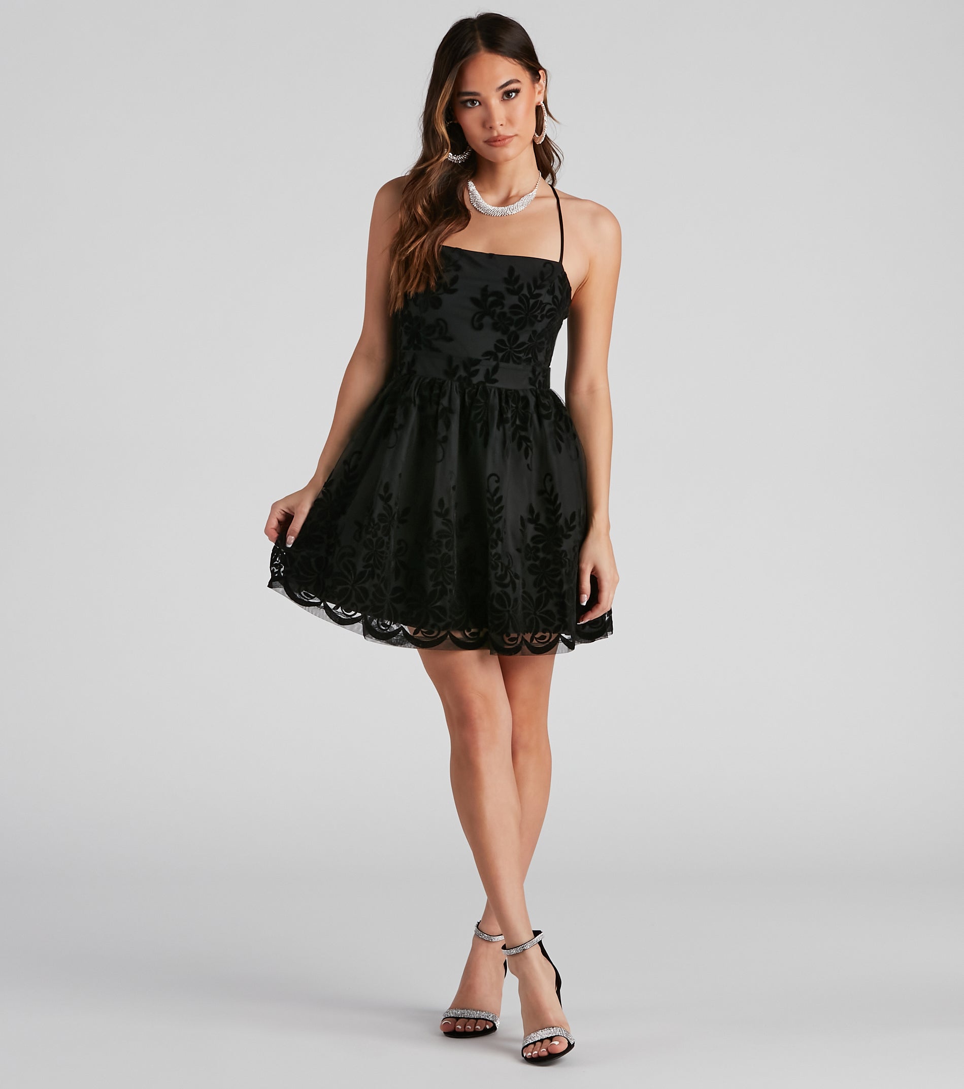 Willa Flocked Velvet Party Dress - Image 7