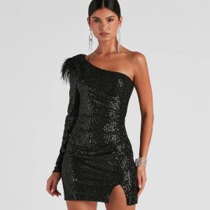 Cassidy Formal Sequin Feather Dress