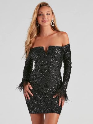 Miranda Sequin Feather Short Dress