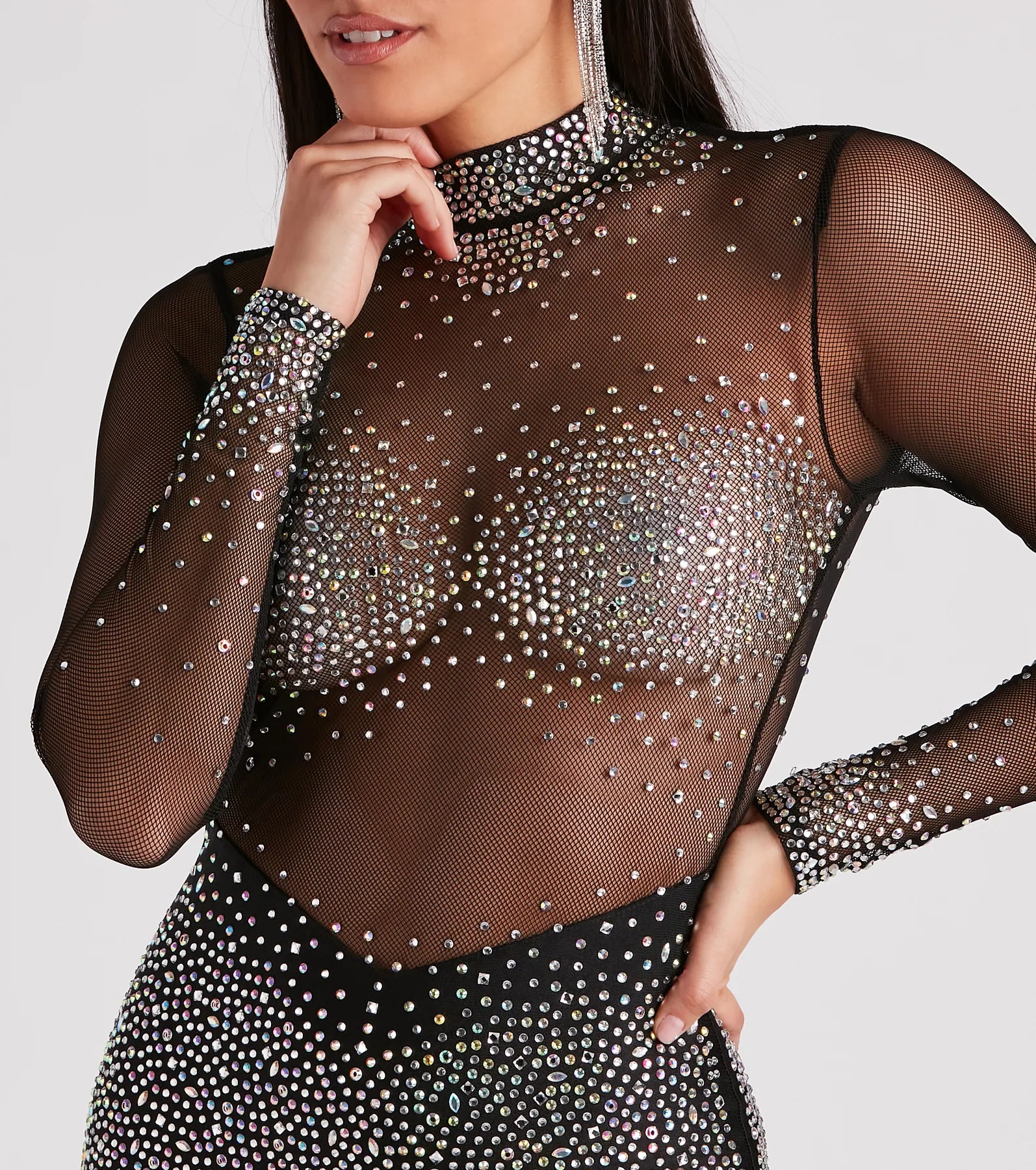 Tate Rhinestone Mesh Party Dress - Image 4