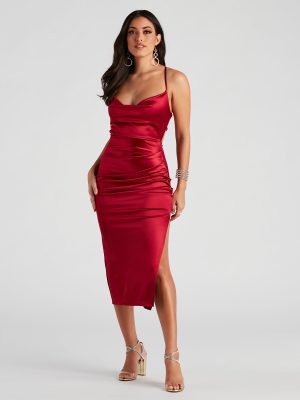 Robin Formal Satin Lace-Up Midi Dress