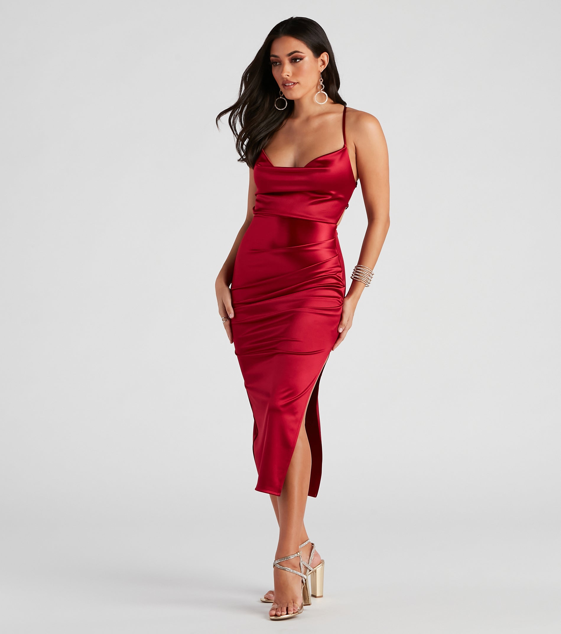 Robin Formal Satin Lace-Up Midi Dress - Image 3
