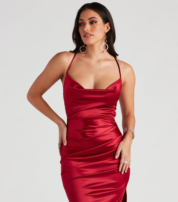 Robin Formal Satin Lace-Up Midi Dress - Image 4