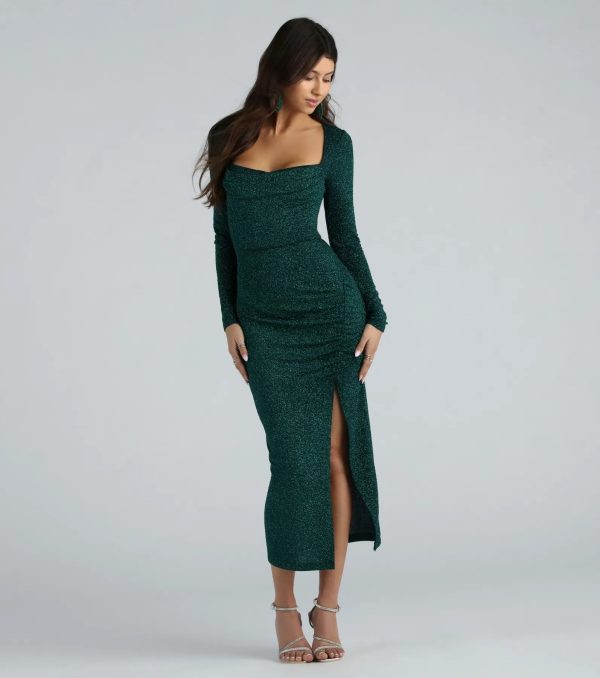 April Formal Glitter Long Sleeve Midi Dress - Image 5
