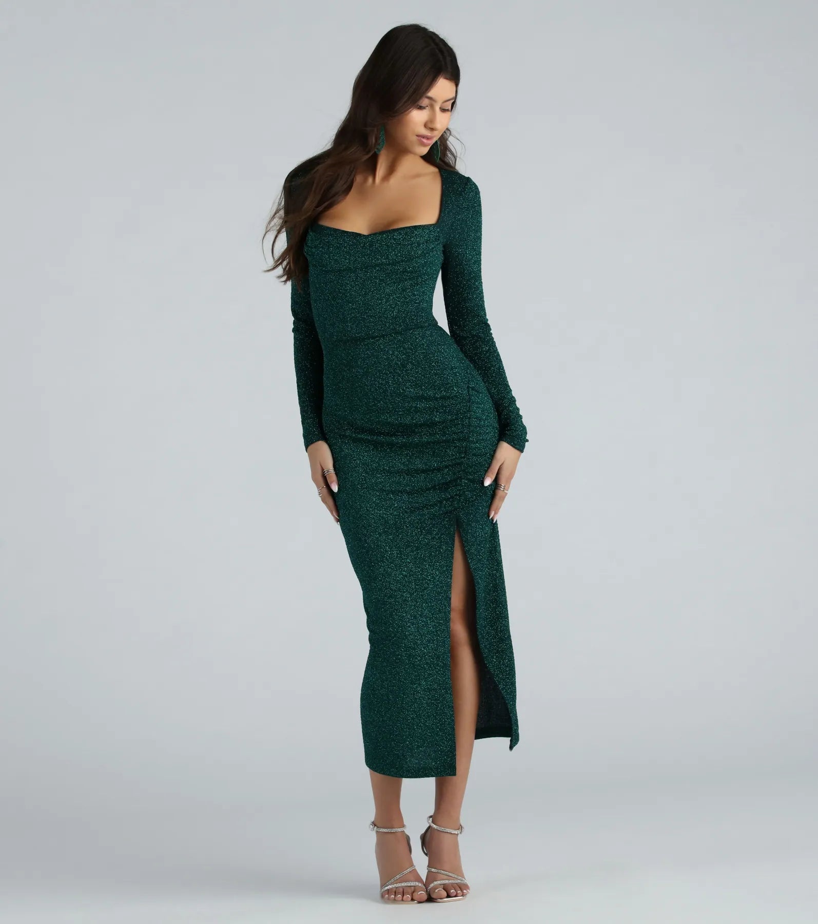 April Formal Glitter Long Sleeve Midi Dress - Image 5