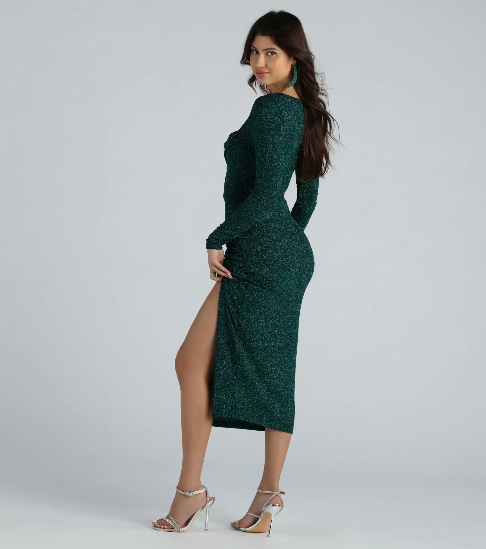 April Formal Glitter Long Sleeve Midi Dress - Image 6