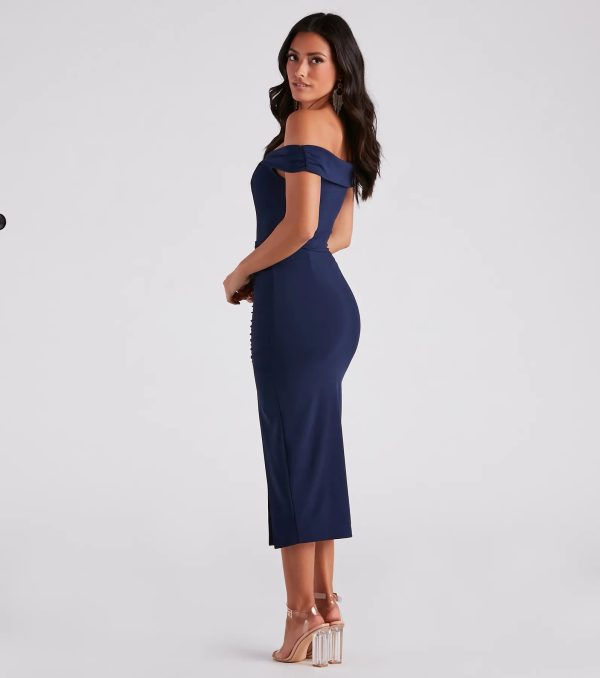 Madi Formal Crepe Slit Midi Dress - Image 10