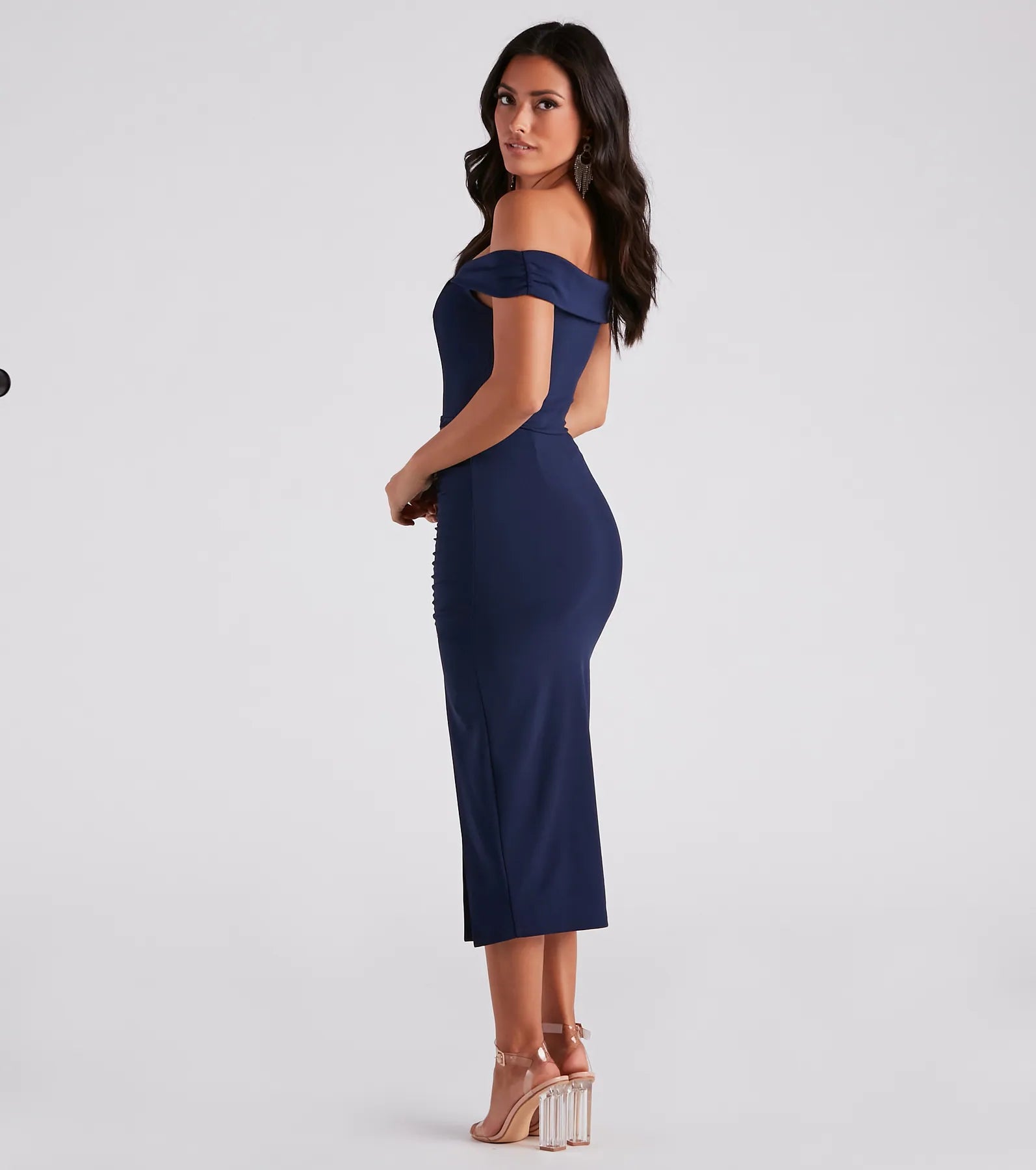 Madi Formal Crepe Slit Midi Dress - Image 10