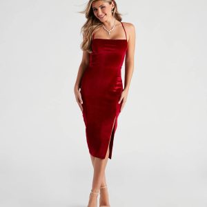 Kat Formal Velvet Slit Midi Dress