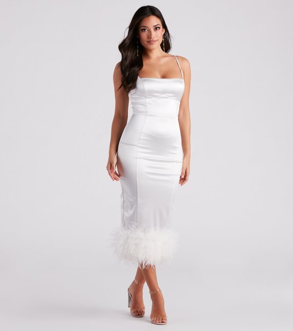 Sofia Formal Satin Feather Midi Dress - Image 5