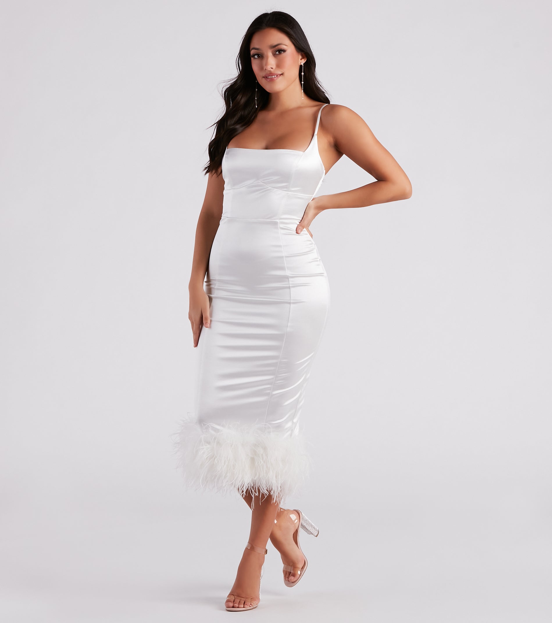 Sofia Formal Satin Feather Midi Dress - Image 7