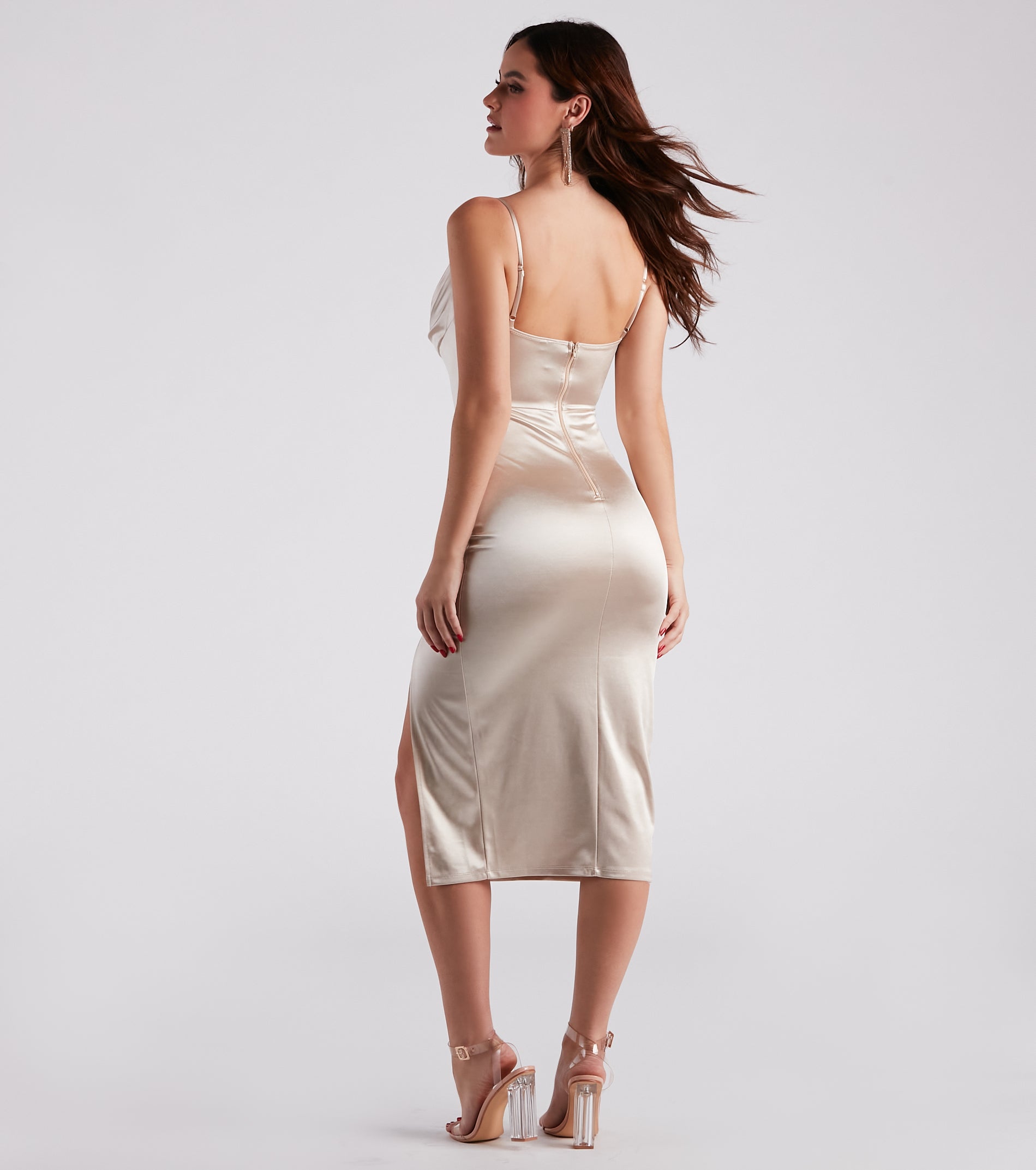 Maggy Formal Satin Slit Midi Dress - Image 2