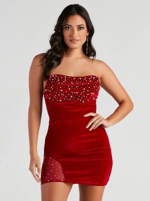 Marianna Strapless Embellished Velvet Mini Dress