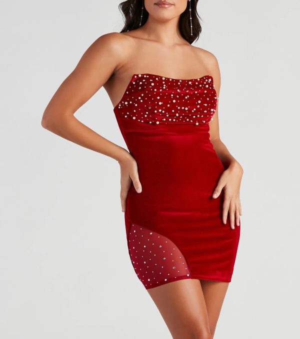 Marianna Strapless Embellished Velvet Mini Dress - Image 4