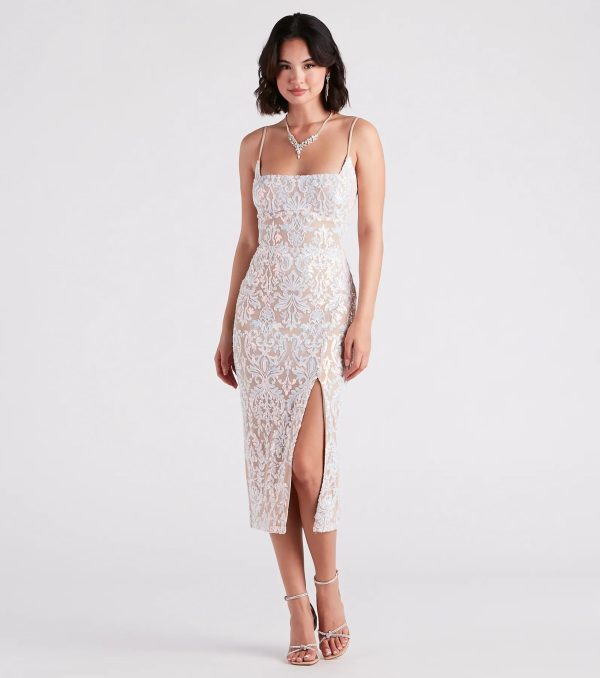 Roxanne Formal Sequin Lace-Up Midi Dress - Image 9