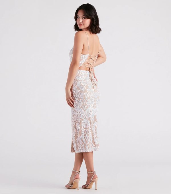 Roxanne Formal Sequin Lace-Up Midi Dress - Image 10