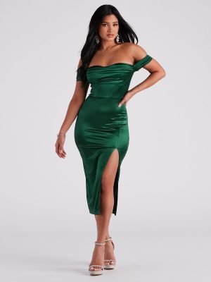 Kathryn Formal Satin Corset Midi Dress