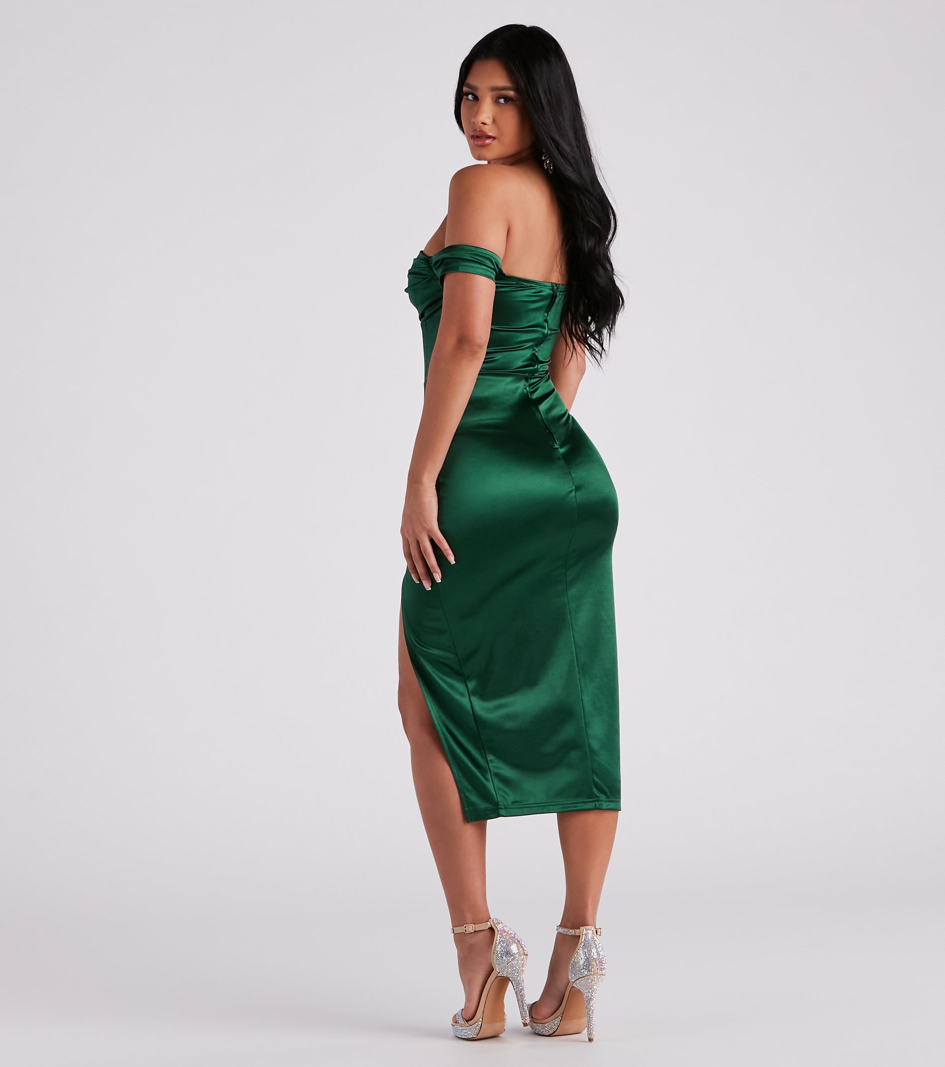 Kathryn Formal Satin Corset Midi Dress - Image 2