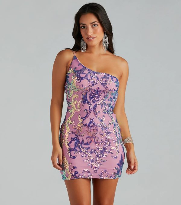 Kai Formal One-Shoulder Sequin Short Dress - Image 13