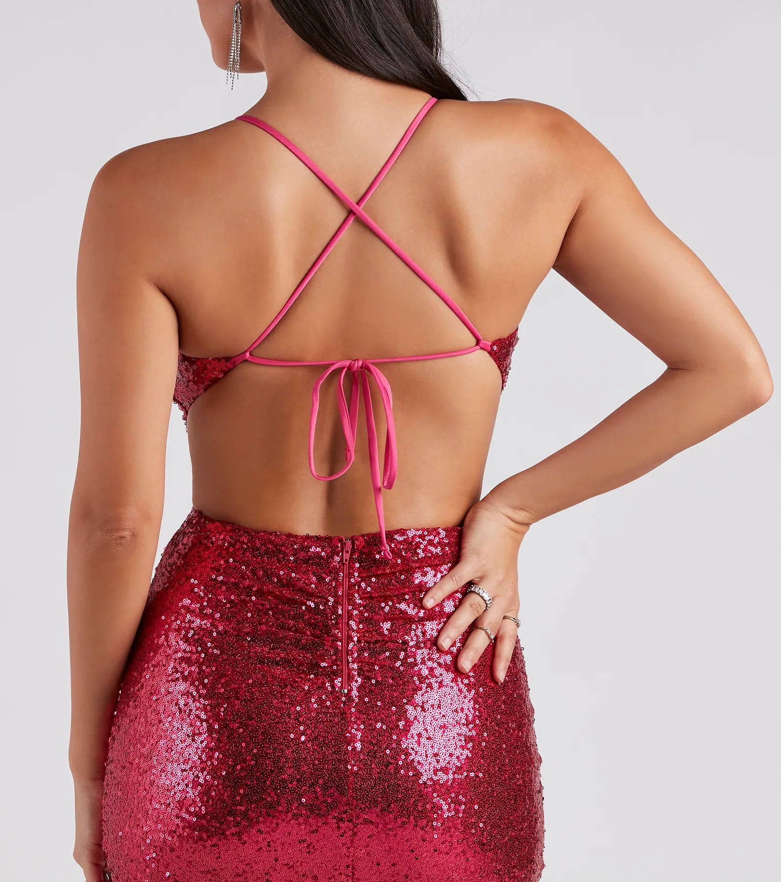 Elsie Ruched Sequin Mini Dress - Image 8