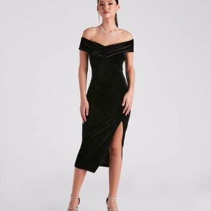 Mary Off-The-Shoulder Velvet Midi Dress
