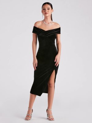 Mary Off-The-Shoulder Velvet Midi Dress