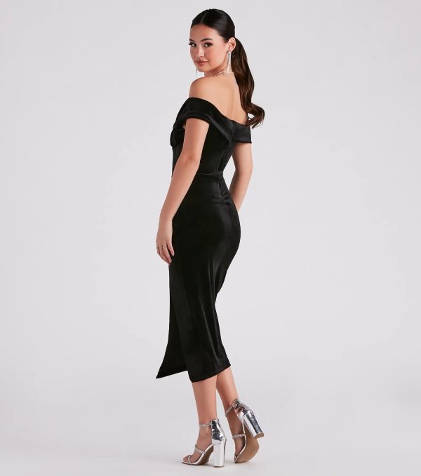 Mary Off-The-Shoulder Velvet Midi Dress - Image 2