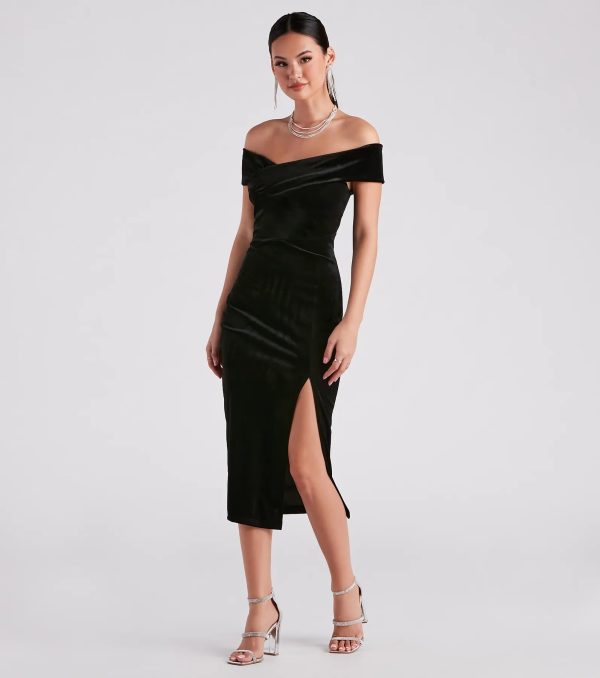 Mary Off-The-Shoulder Velvet Midi Dress - Image 3