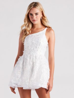 Skylar Butterfly Sequin One-Shoulder Party Dress