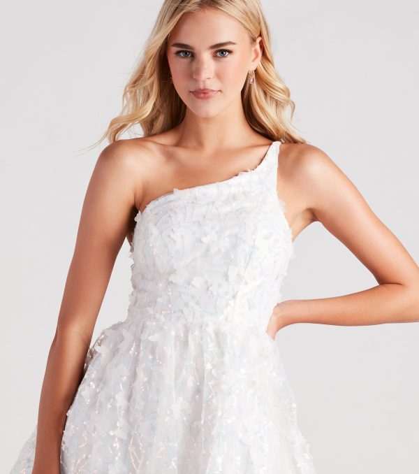 Skylar Butterfly Sequin One-Shoulder Party Dress - Image 4