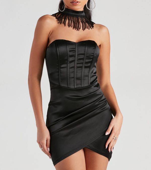 Marina Fringe Choker Neck Satin Mini Dress - Image 4