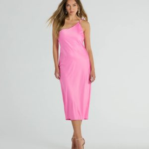 Winnie Formal Satin One-Shoulder Midi Dress
