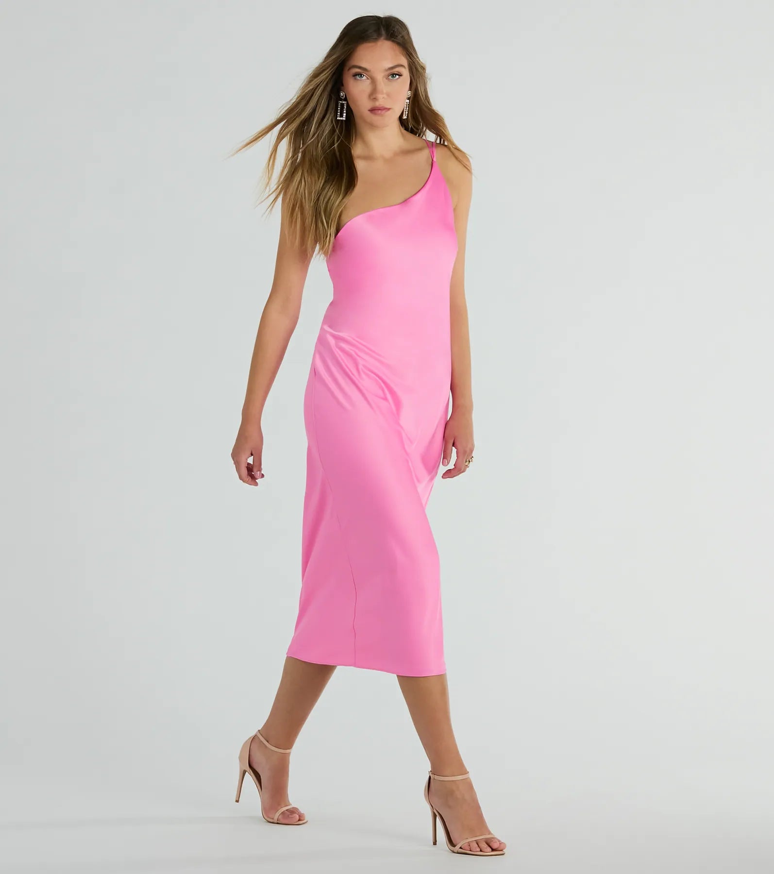 Winnie Formal Satin One-Shoulder Midi Dress - Image 4
