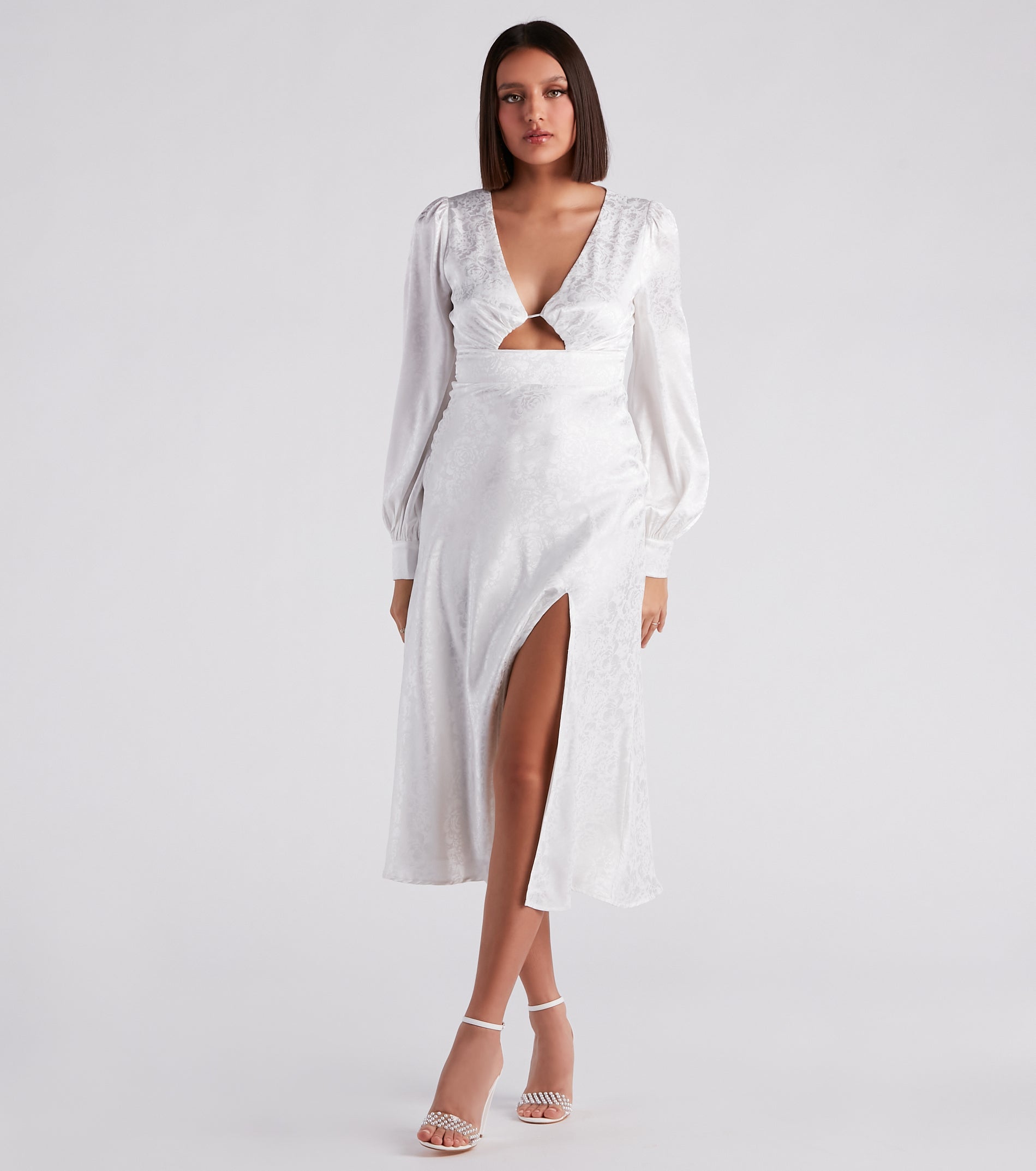 Kacy Formal Satin Cutout Midi Dress - Image 5