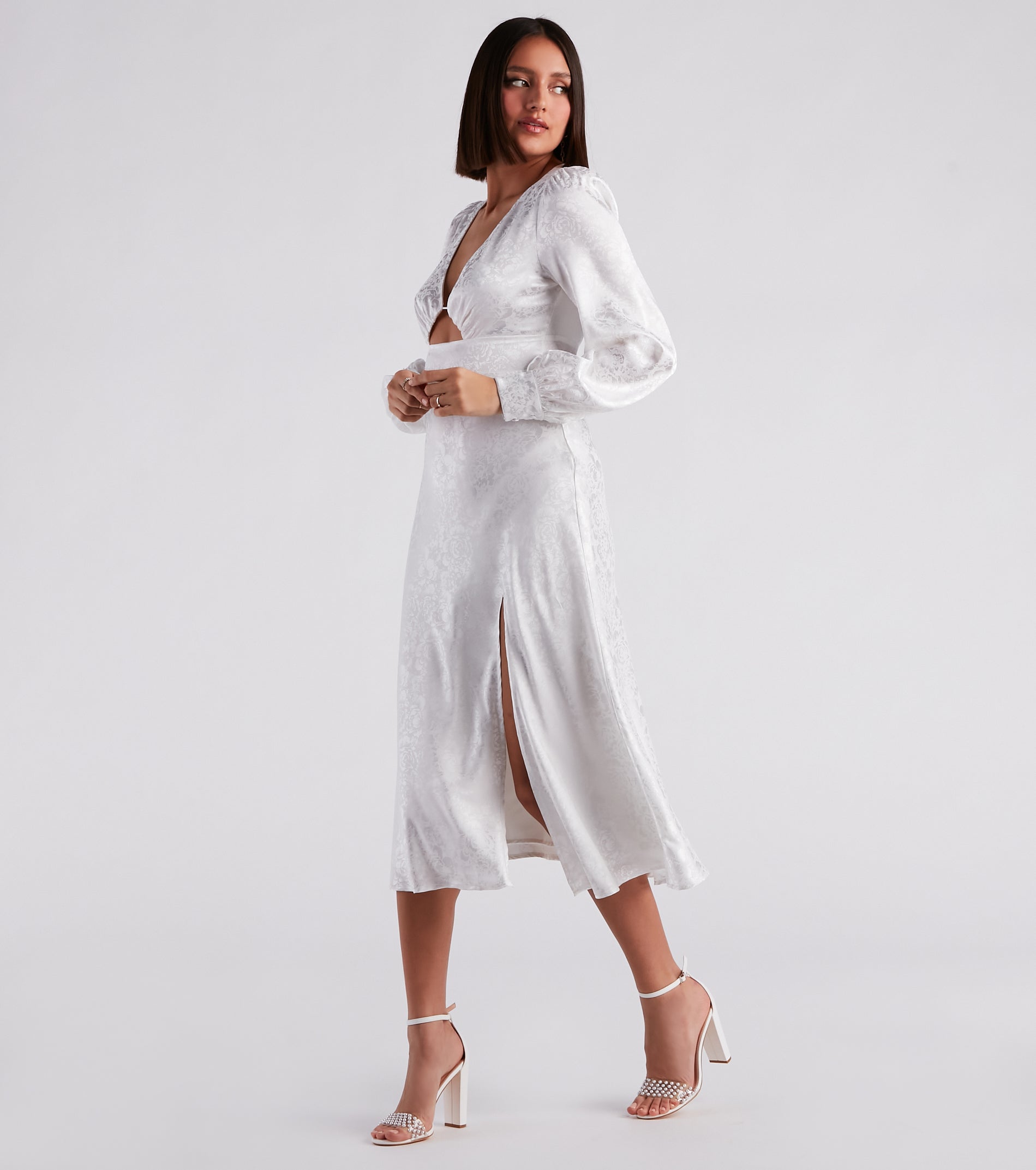 Kacy Formal Satin Cutout Midi Dress - Image 7