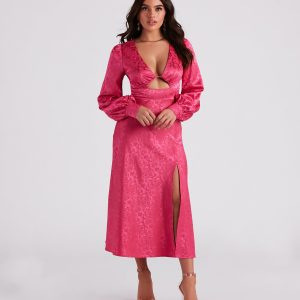 Kacy Formal Satin Cutout Midi Dress