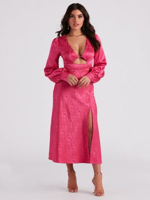 Kacy Formal Satin Cutout Midi Dress