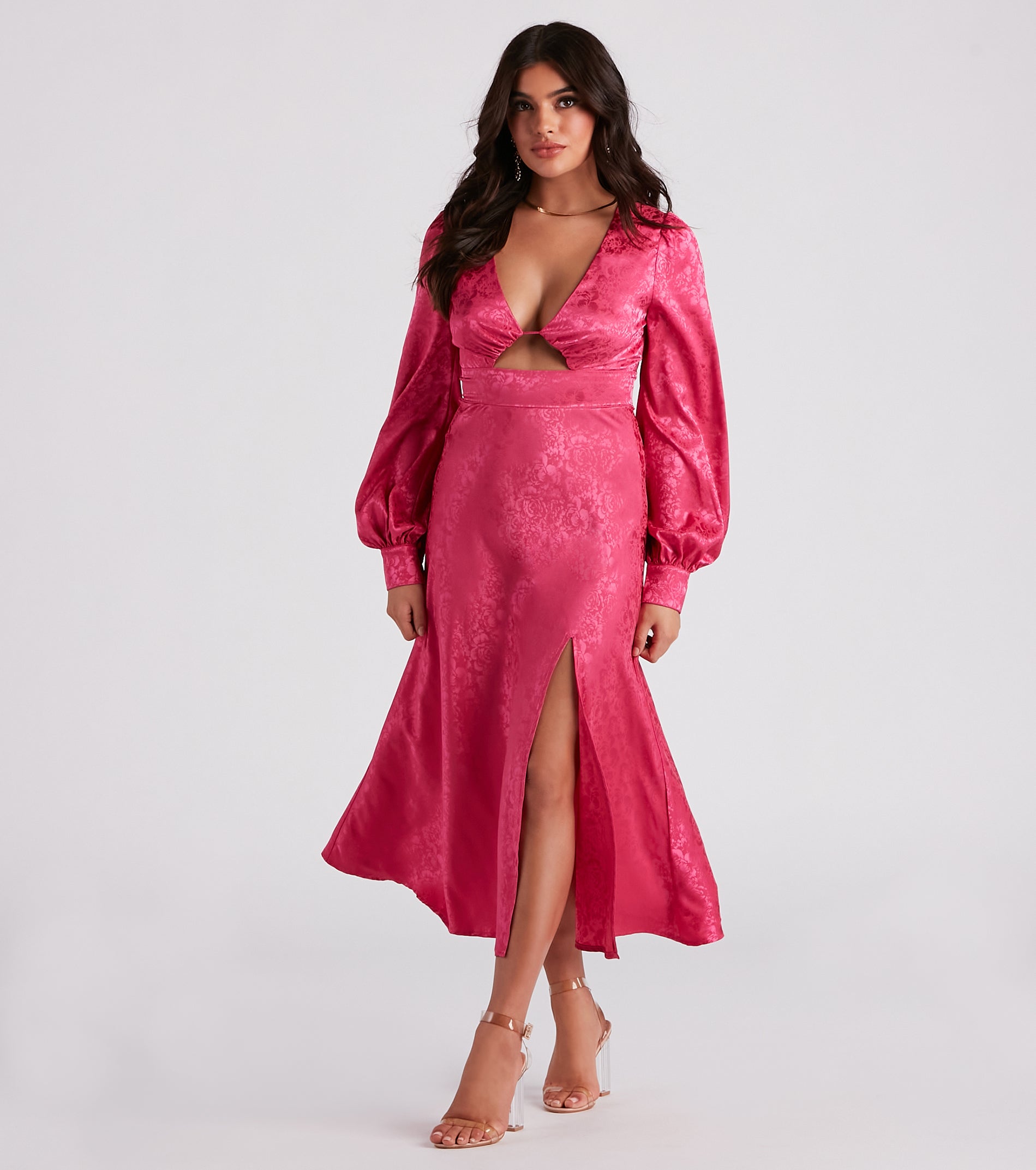 Kacy Formal Satin Cutout Midi Dress - Image 3