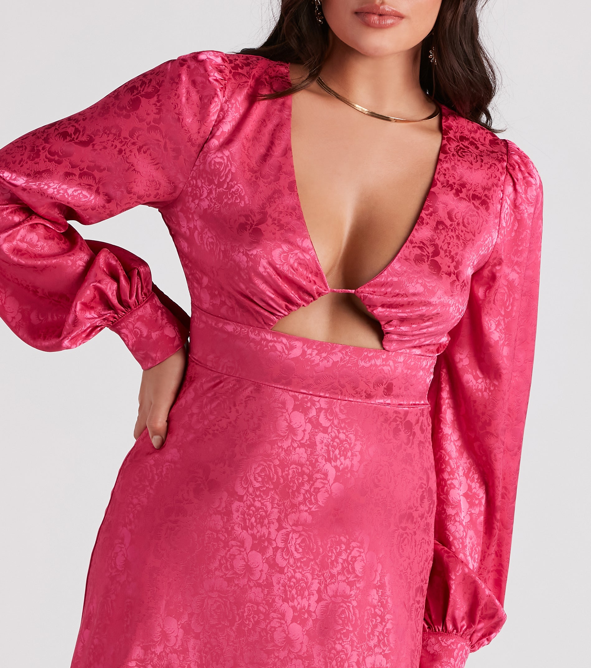 Kacy Formal Satin Cutout Midi Dress - Image 4