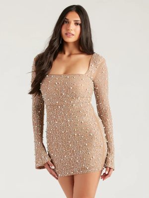 Kim Rhinestone And Pearl Formal Bodycon Mini Dress