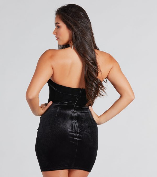 Mina Rhinestone Strapless Velvet Mini Dress - Image 3