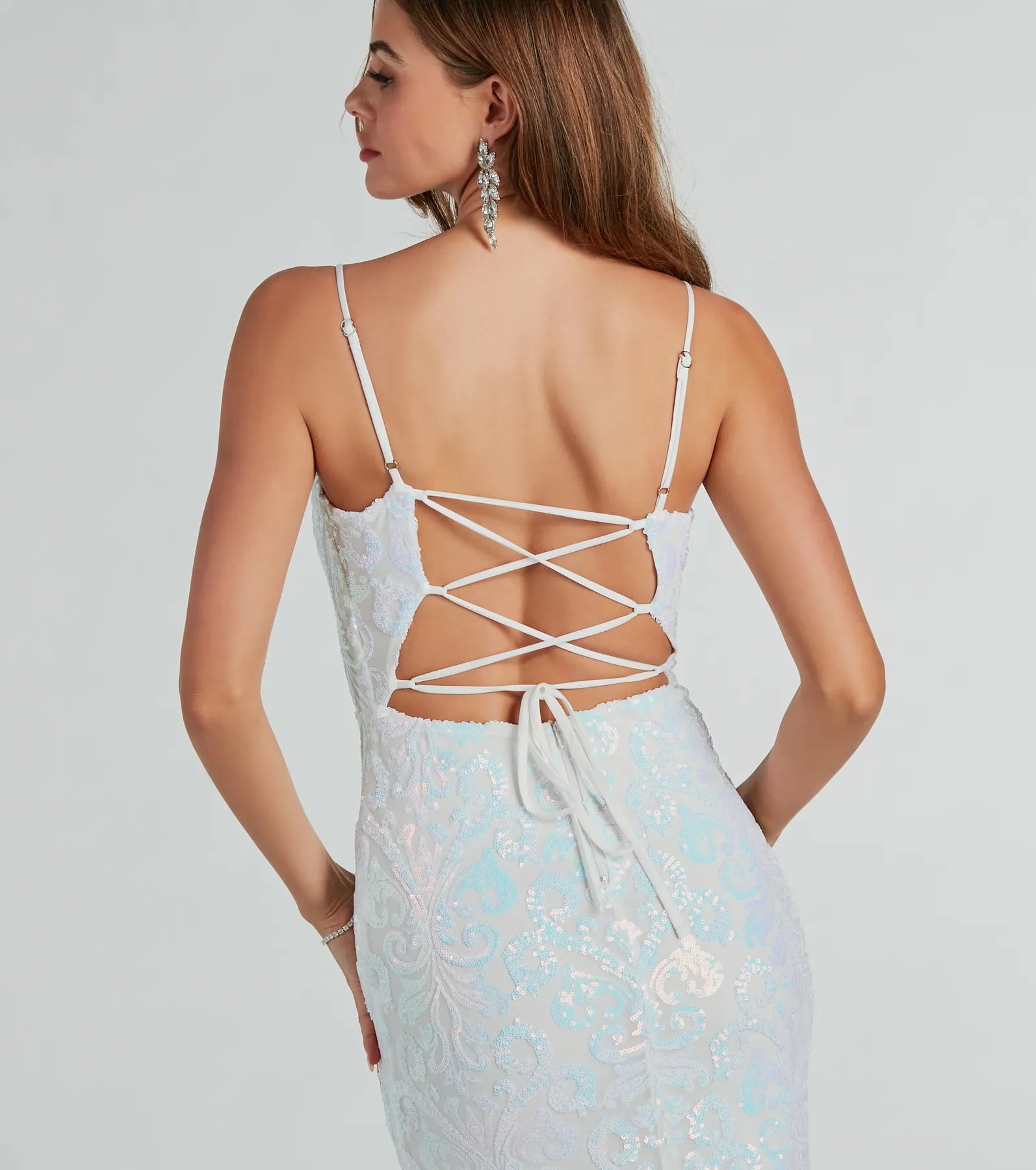 Sienna Formal Sequin Lace-Up Midi Dress - Image 8