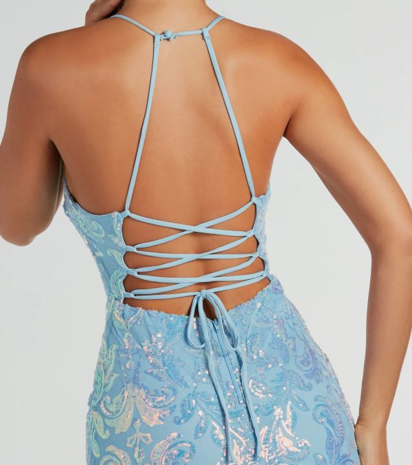 Gabriella Formal Sequin Lace-Up Midi Dress - Image 9