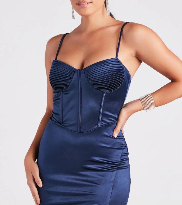 Beverly Formal Satin Pleated Corset Midi Dress - Image 4