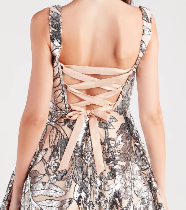 Esther Floral Sequin Lace-Up Skater Dress - Image 4