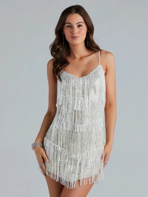 Mya Sequin Fringe Party Dress