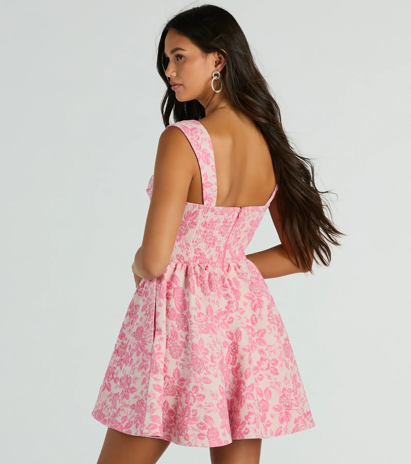 Cassie Corset Floral Jacquard Party Skater Dress - Image 2
