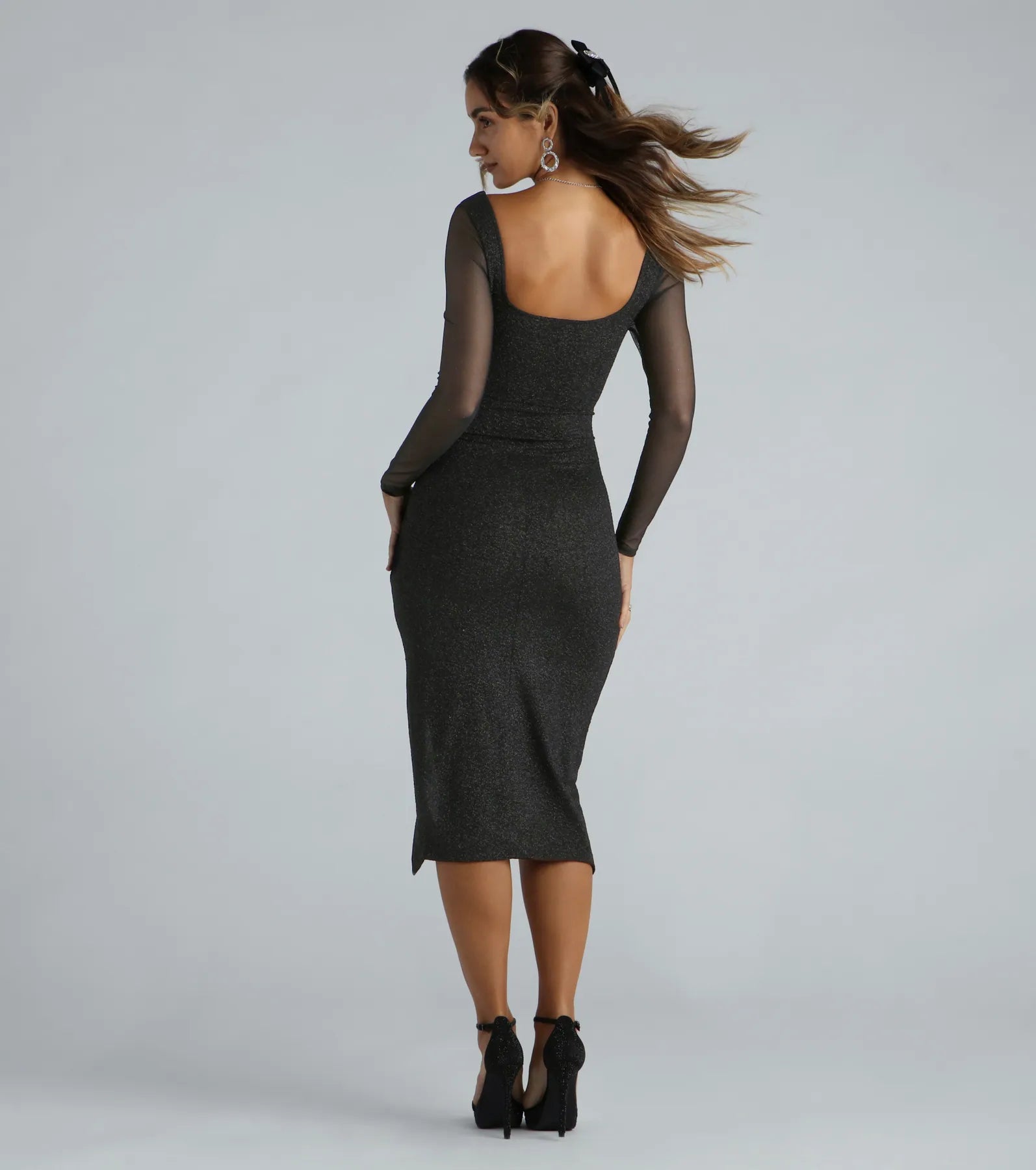 Jayd Formal Glitter Long Sleeve Midi Dress - Image 2